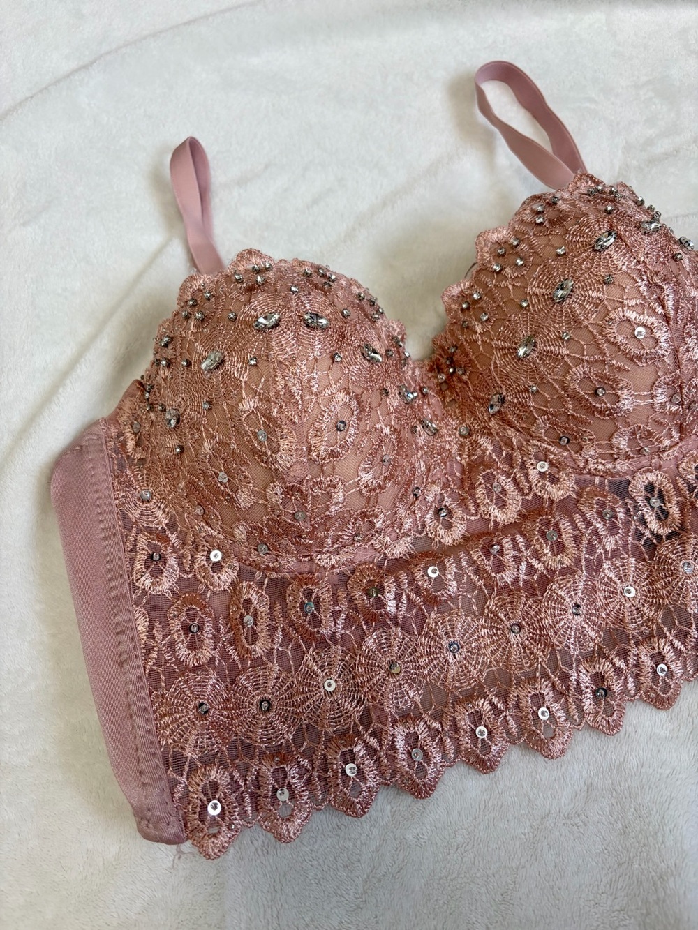 Windsor Jeweled Bustier Corset Bralette in Dusty Rose - Picture 2 of 5